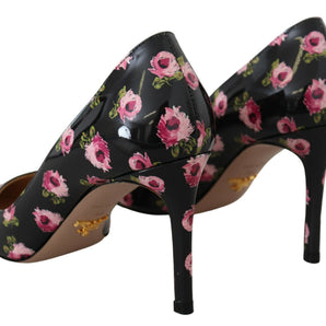 Zapatos de tacón de cuero con estampado floral elegantes de Prada