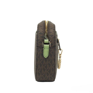 Michael Kors Jet Set Large EW Brown Sage Bolso bandolera de cuero PVC con cadena y cremallera