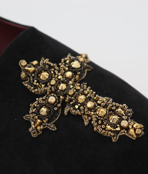 Dolce &amp; Gabbana Black Suede Gold Cross Slip On Loafers Shoes