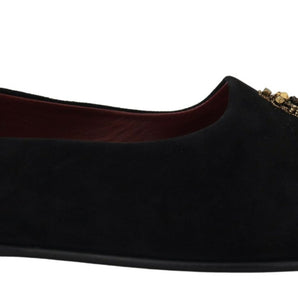 Dolce &amp; Gabbana Black Gold Crystal Sequined Loafers