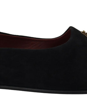 Dolce &amp; Gabbana Black Suede Gold Cross Slip On Loafers Shoes