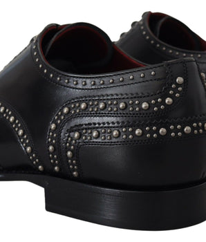 Dolce &amp; Gabbana Black Leather Derby Dress Studded Shoes