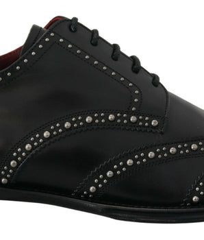 Dolce &amp; Gabbana Black Leather Derby Dress Studded Shoes