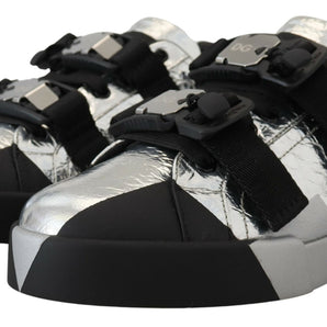 Dolce & Gabbana Exclusive Silver and Black Low Top Leather Sneakers