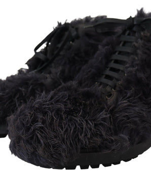 Dolce &amp; Gabbana Black Leather Combat Shearling Boots Shoes