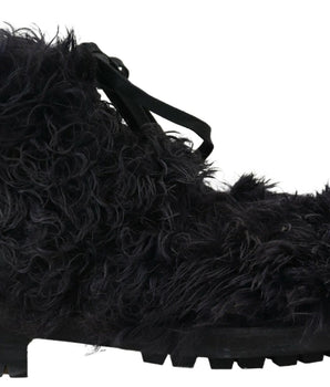 Dolce &amp; Gabbana Black Leather Combat Shearling Boots Shoes