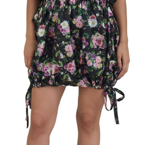 Dolce &amp; Gabbana Elegant Floral Mini Dress with Logo Detail