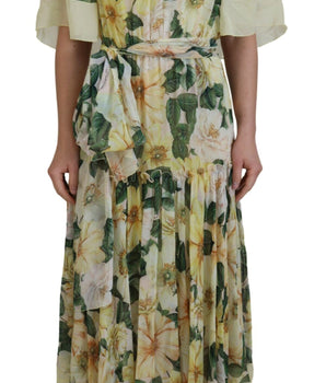Dolce & Gabbana Multicolor Silk Floral Print Long Maxi Dress