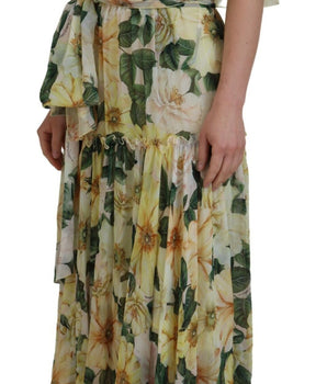 Dolce & Gabbana Multicolor Silk Floral Print Long Maxi Dress