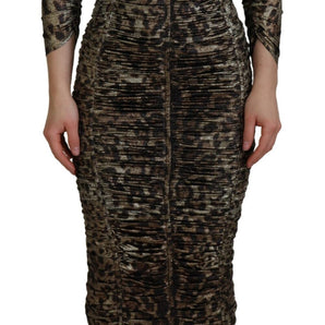 Dolce & Gabbana Elegant Leopard Print Midi Bodycon Dress