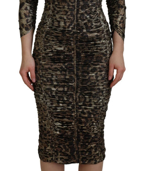 Dolce & Gabbana Multicolor Leopard Bodycon Sheath Midi Dress
