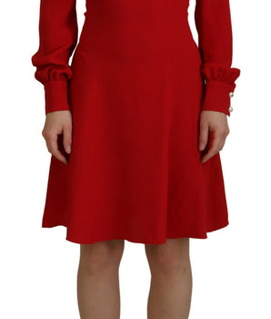 Dolce &amp; Gabbana Elegante vestido evasé hasta la rodilla de seda roja
