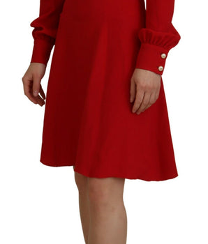Dolce &amp; Gabbana Elegante vestido evasé hasta la rodilla de seda roja