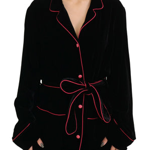 Dolce &amp; Gabbana Elegant Black Silk-Blend Jacket with Waist Belt