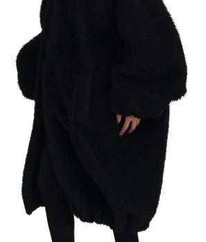 Dolce & Gabbana Black Cashmere Blend Faux Fur Coat Jacket