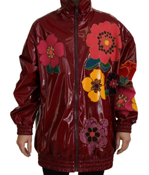 Dolce & Gabbana Maroon Floral Full Zip Polyester Women Jacket