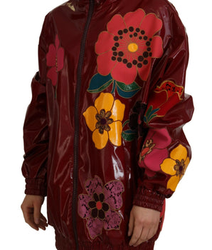 Dolce & Gabbana Maroon Floral Full Zip Polyester Women Jacket