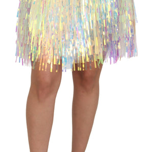 Dolce &amp; Gabbana Iridescent Fringe Mini Skirt Mid Waist