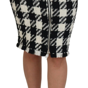 Dolce &amp; Gabbana Elegant Houndstooth High-Waist Knee-Length Skirt