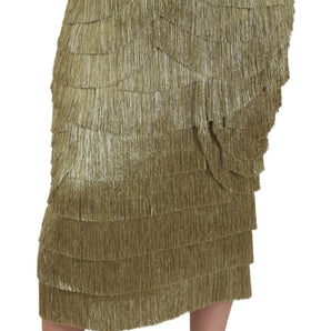 Dolce &amp; Gabbana Golden High Waist Tiered Midi Skirt