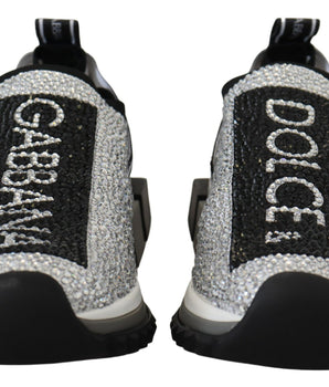 Dolce &amp; Gabbana Silver Rhinestones Sorrento Sneakers Shoes