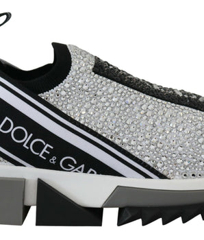 Dolce &amp; Gabbana Silver Rhinestones Sorrento Sneakers Shoes