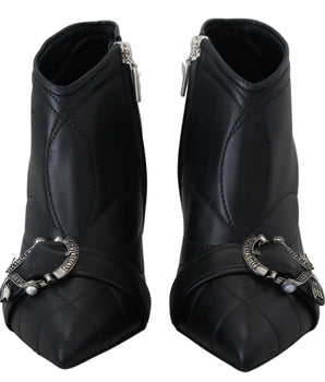 Dolce &amp; Gabbana Elegant Black Quilted Leather Booties