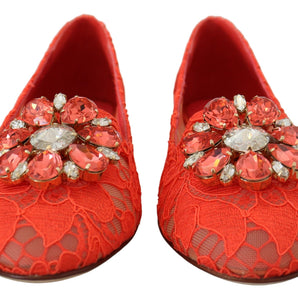 Dolce &amp; Gabbana Elegant Lace Vally Flats in Coral Red