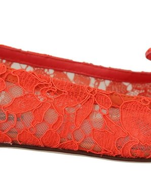 Dolce & Gabbana Red Taormina Lace Crystals Ballet Flats Shoes