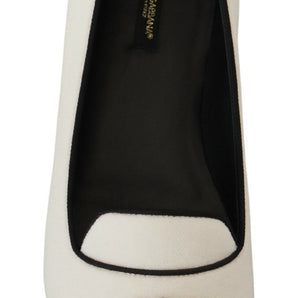 Dolce &amp; Gabbana Elegant White Velvet Loafers with Gold Heart Detail