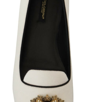 Dolce & Gabbana White Velvet Slip Ons Loafers Flats Shoes