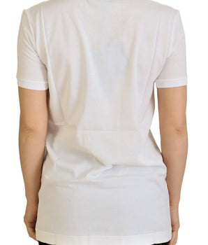 Dolce &amp; Gabbana Elegante camiseta blanca con cuello redondo y estampado colorido