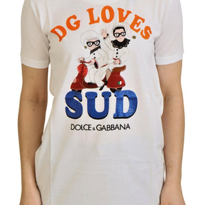 Dolce &amp; Gabbana Elegante camiseta blanca con cuello redondo y estampado colorido