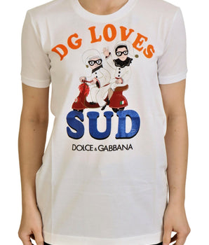 Dolce &amp; Gabbana Elegante camiseta blanca con cuello redondo y estampado colorido