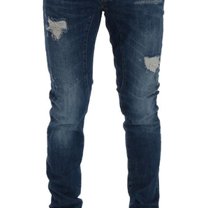 Frankie Morello Chic Slim Fit Blue Distressed Jeans