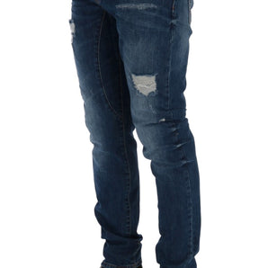 Frankie Morello Chic Slim Fit Blue Distressed Jeans