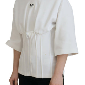 Dolce & Gabbana White Corset Stretch Cotton Top T-shirt