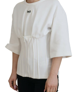 Dolce &amp; Gabbana White Corset Stretch Cotton Top T-Shirt