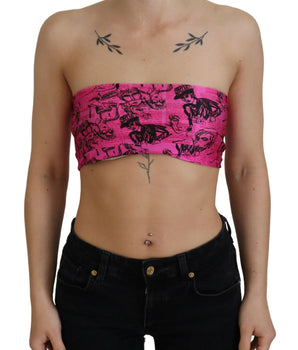 Top corto rosa con estampado de periódico elegante de John Galliano