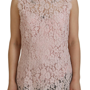 Dolce &amp; Gabbana Elegant Sheer Lace Sleeveless Blouse in Pink