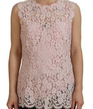 Dolce &amp; Gabbana Elegante blusa sin mangas de encaje transparente en rosa