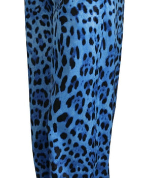 Dolce & Gabbana Blue Leopard Print High Waist Pants
