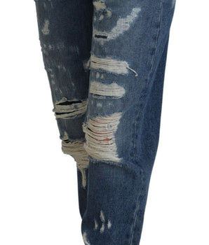 Dolce & Gabbana Blue Tattered Skinny Denim Cotton Jeans