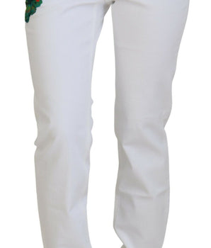 Dolce & Gabbana White Floral Embroidery Skinny Denim Jeans