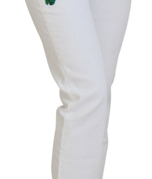 Dolce & Gabbana White Floral Embroidery Skinny Denim Jeans