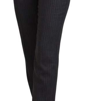 Dolce & Gabbana Gray Stripes Wool Tapered Women Pants