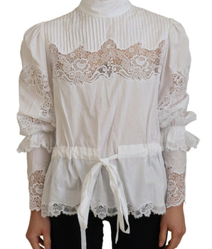 Dolce &amp; Gabbana Elegante blusa de algodón con ribete de encaje blanco