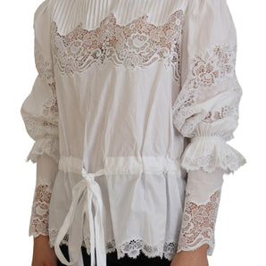 Dolce & Gabbana Elegant White Lace Trim Cotton Blouse