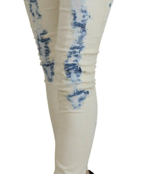 Acht White Blue Cotton Skinny Women Tattered Denim Jeans