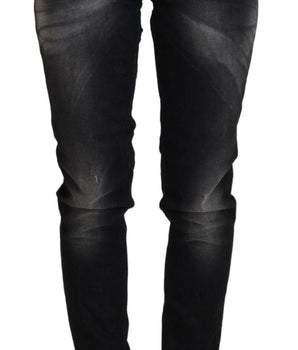 Acht Black Washed Mid Waist Tapered Women's Casual Denim Jeans